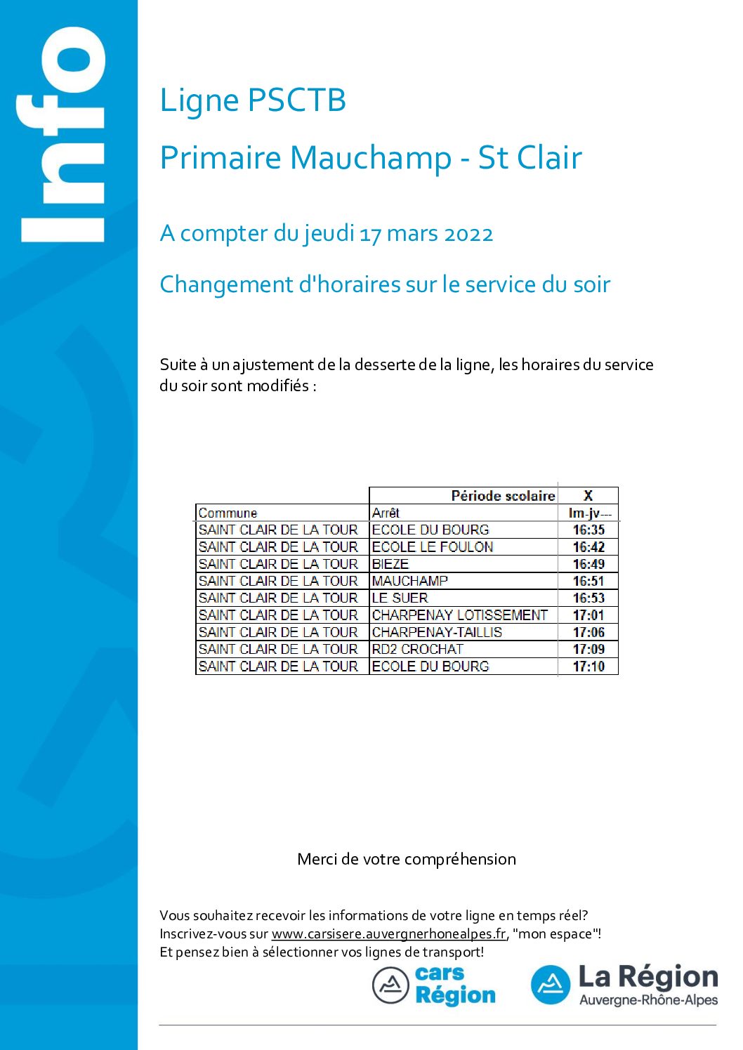 Modification d’horaires Ligne PSCTB